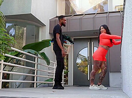 Busty tattooed Asian hottie Connie Perignon invites BBC neighbor over for a fuck and suck session